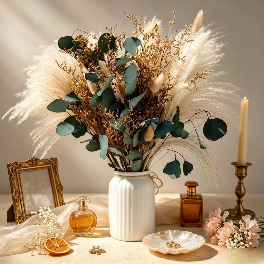 Eucalyptus Preserved - Doğal Kurutulmuş Pampas Çimi Buketi, Korunmuş